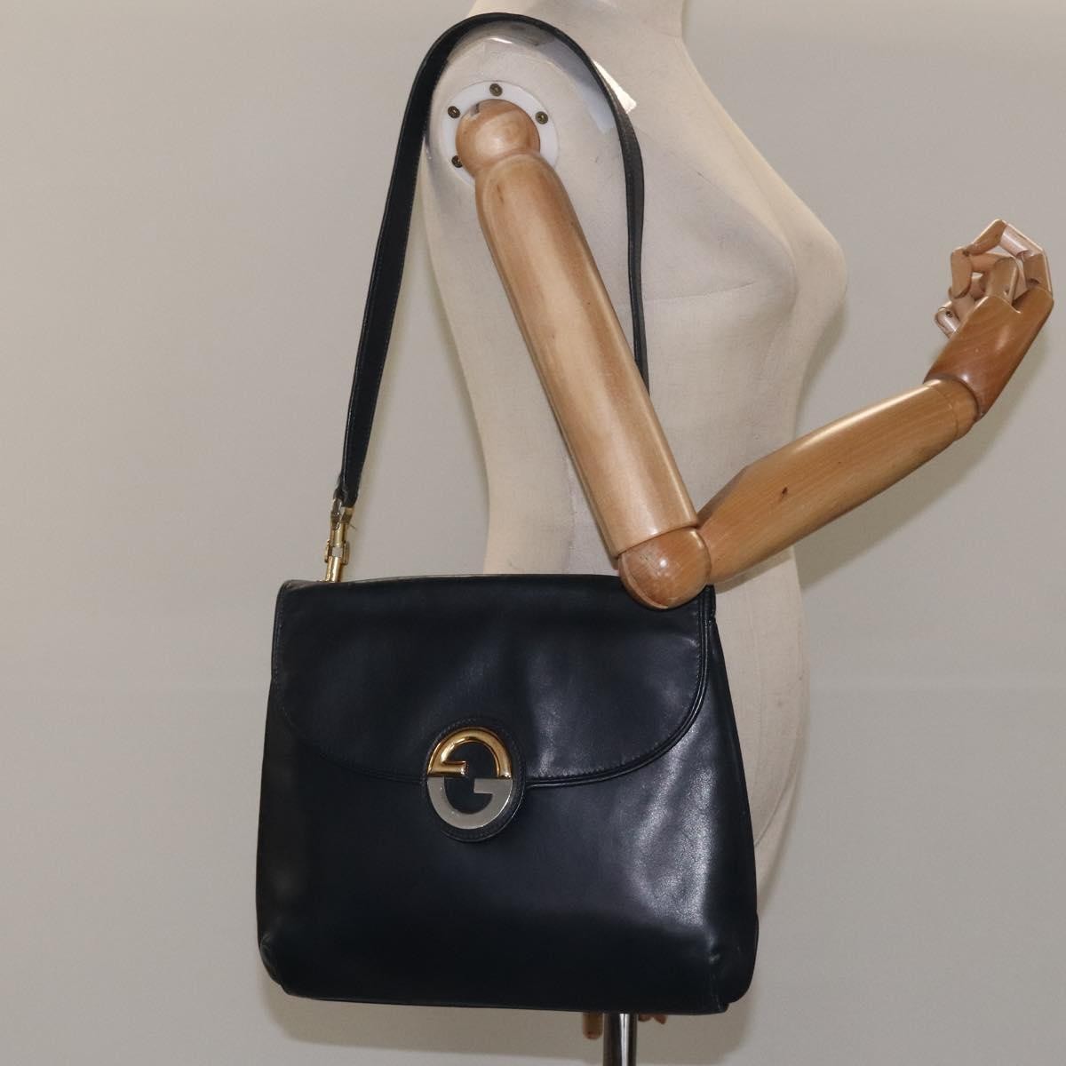 Gucci Vintage Shoulder Bag Leather, NAVY, LEATHER, Shoulder bag