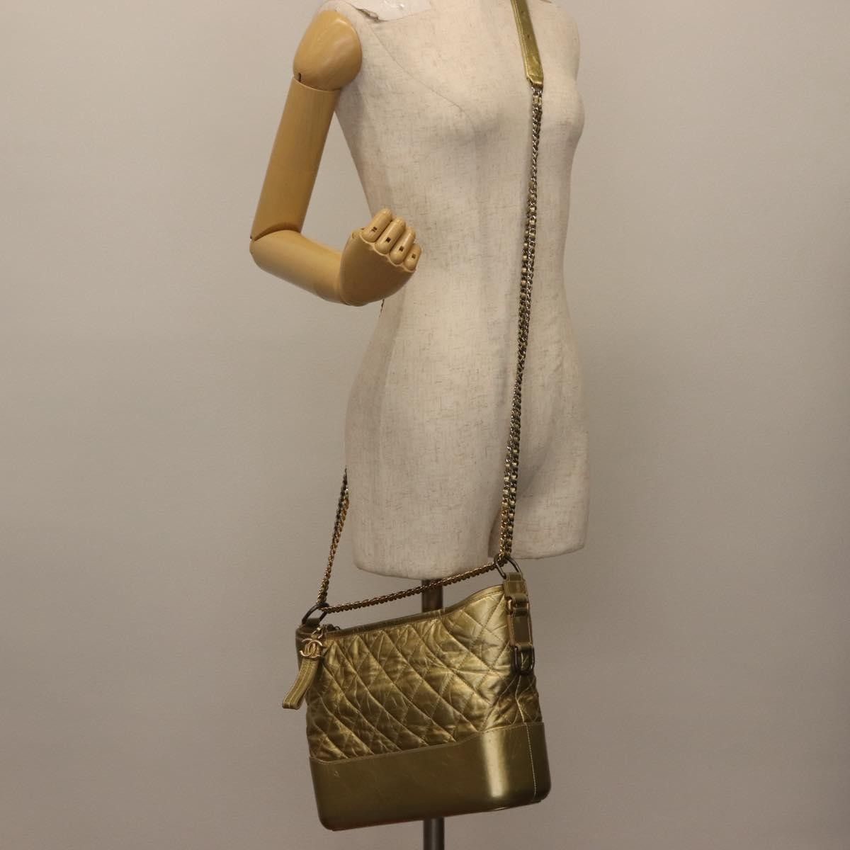 Chanel Gabrielle Hobo Quilted Metallic Aged Calfskin, GOLD, LEATHER, Shoulder bag