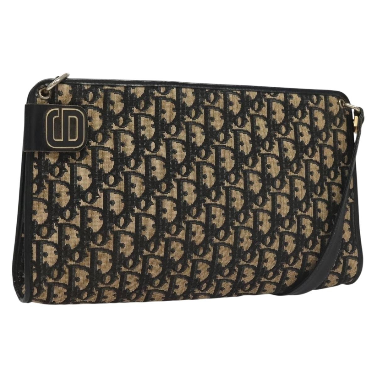 Christian Dior Vintage Trotter Shoulder Bag Canvas, NAVY, CANVAS, Shoulder bag