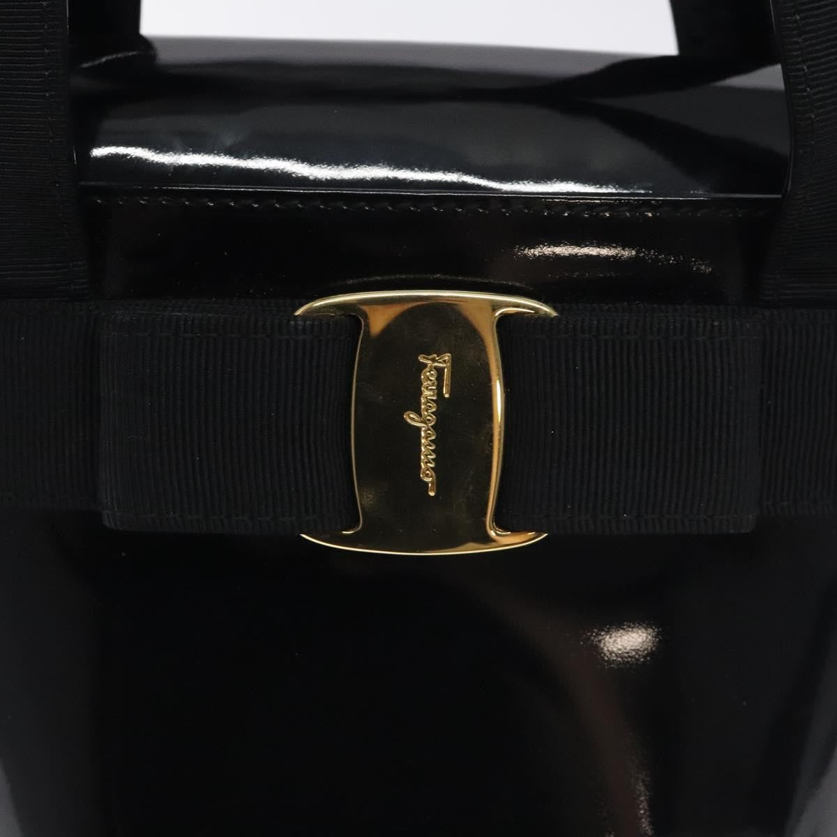 Salvatore Ferragamo Vara Bow Top Handle Bucket Bag Patent Leather, BLACK, PATENT_LEATHER, Handbag