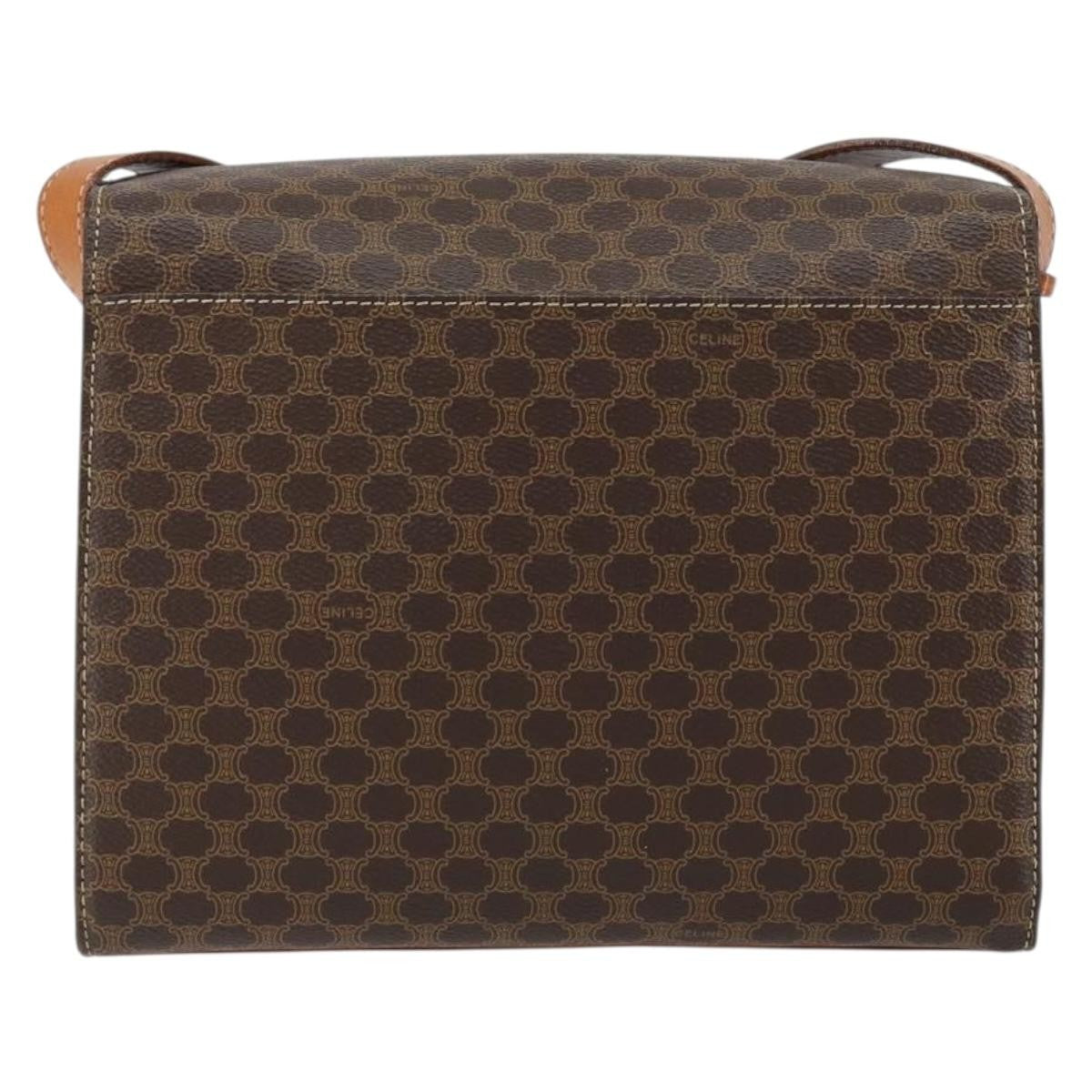 Celine Vintage Macadam Circle Logo Shoulder Bag Canvas and Leather, BROWN, CANVAS, Shoulder bag