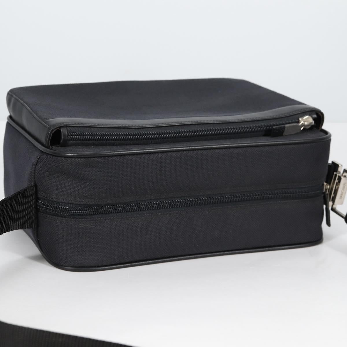 Versace Front Pocket Shoulder Bag Leather and Canvas, BLACK, CANVAS, Shoulder bag