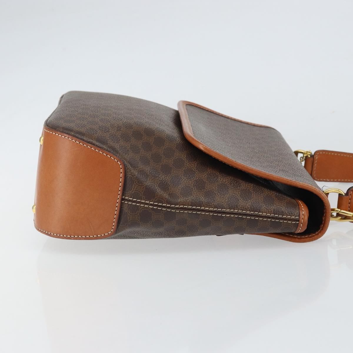 Celine Vintage Macadam Handbag Canvas, BROWN, PVC, Handbag