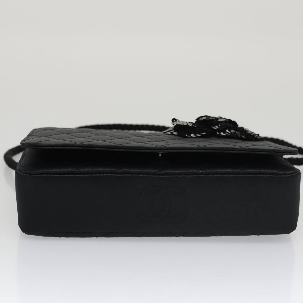 Chanel Camellia Charms Wallet on Chain Silk, BLACK, SATIN, Wallets