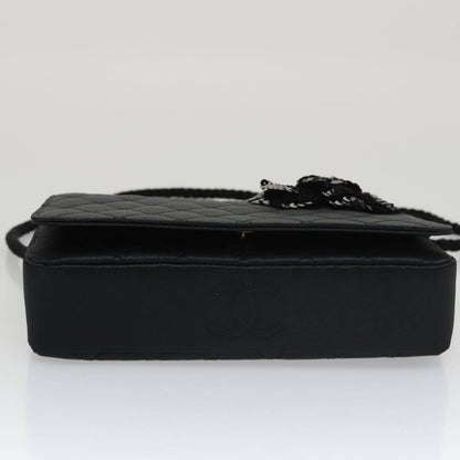 Chanel Camellia Charms Wallet on Chain Silk, BLACK, SATIN, Wallets