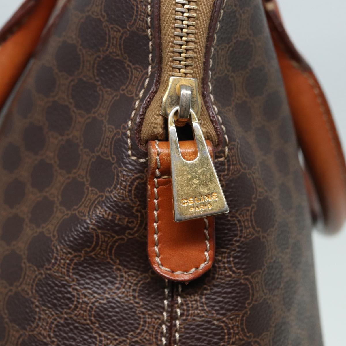 Celine Vintage Macadam Handbag Canvas, BROWN, CANVAS, Handbag