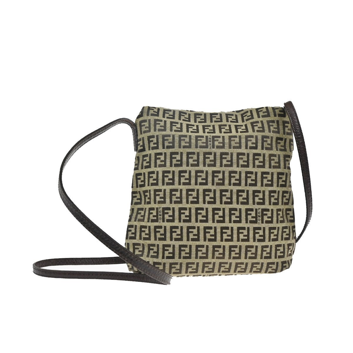 Fendi Vintage Flap Crossbody Bag Zucchino Canvas, BROWN, CANVAS, Shoulder bag