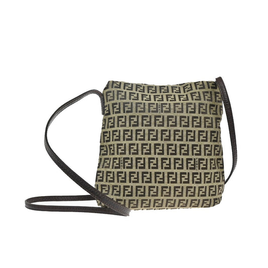 Fendi Vintage Flap Crossbody Bag Zucchino Canvas, BROWN, CANVAS, Shoulder bag