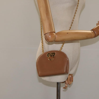 Salvatore Ferragamo Vintage Gancini Chain Shoulder Bag Leather, BROWN, LEATHER, Shoulder bag