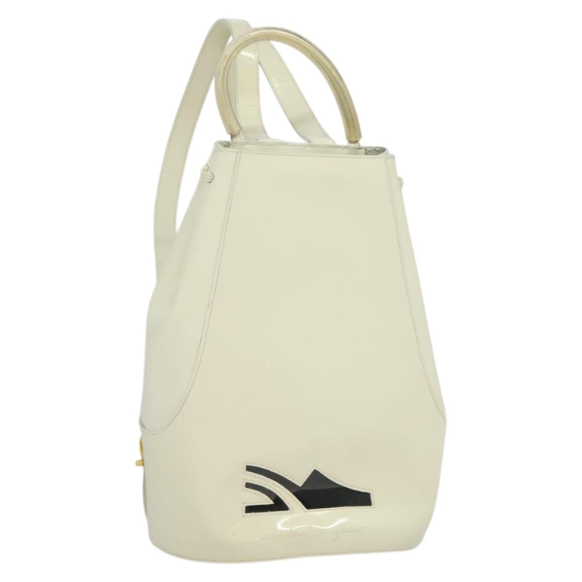 Salvatore Ferragamo Vintage Gancini Backpack Patent Leather, WHITE, PATENT_LEATHER, Backpack