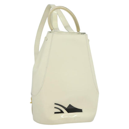 Salvatore Ferragamo Vintage Gancini Backpack Patent Leather, WHITE, PATENT_LEATHER, Backpack