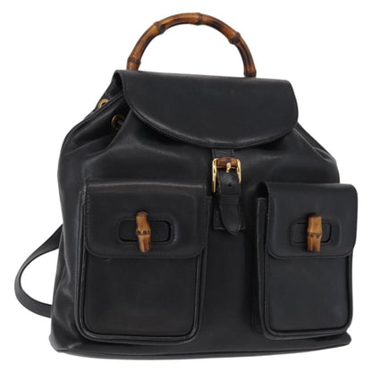 Gucci Vintage Bamboo Backpack Leather, BLACK, LEATHER, Backpack