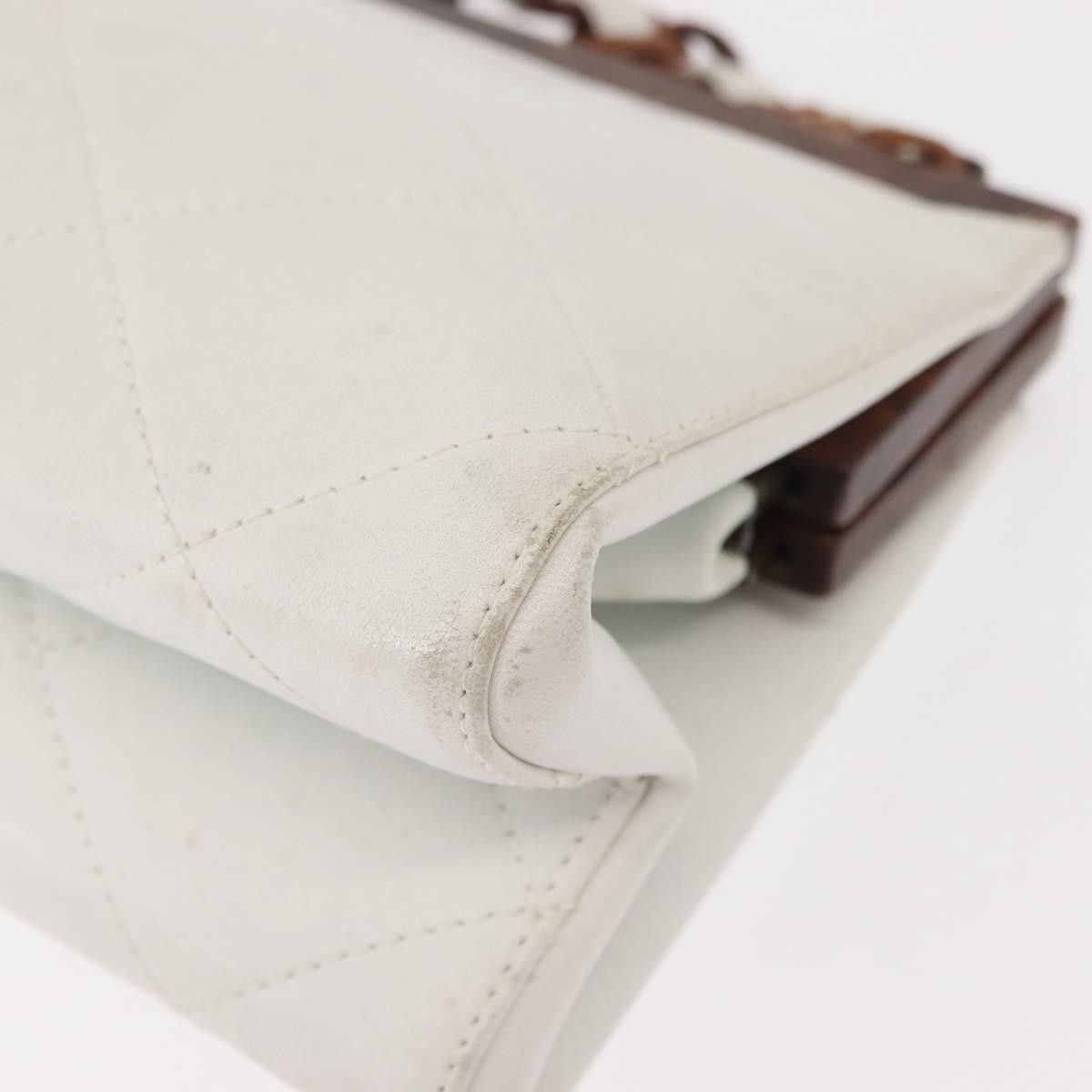 Chanel Wooden Frame Striped Shoulder Bag Leather, WHITE, LEATHER, Shoulder bag