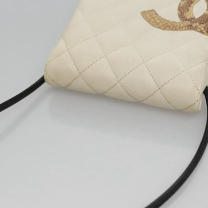 Chanel Cambon Crossbody Bag Quilted Leather, WHITE, LEATHER, Shoulder bag