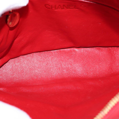 Chanel Vintage Front Pocket Camera Bag Quilted Lambskin, RED, LEATHER, Shoulder bag
