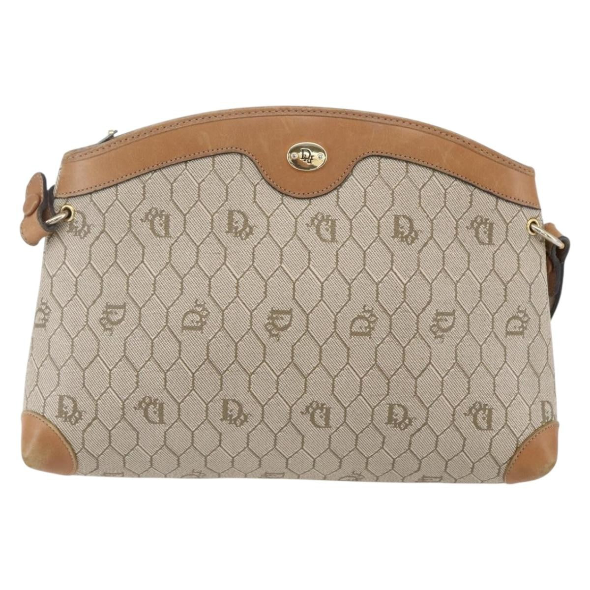 Christian Dior Vintage Honeycomb Shoulder Bag Canvas and Leather, BEIGE, CANVAS, Shoulder bag