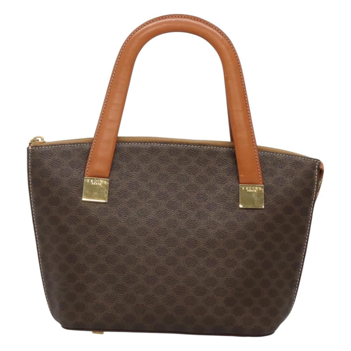 Celine Macadam Handbag Macadam with leather, BROWN, CANVAS, Handbag