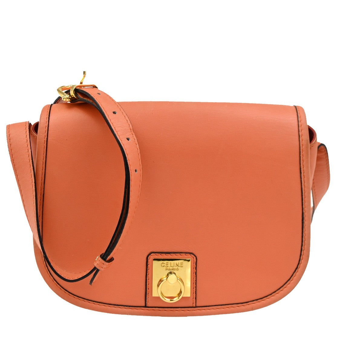 Celine Vintage Flap Shoulder Bag Leather, ORANGE, LEATHER, Shoulder bag