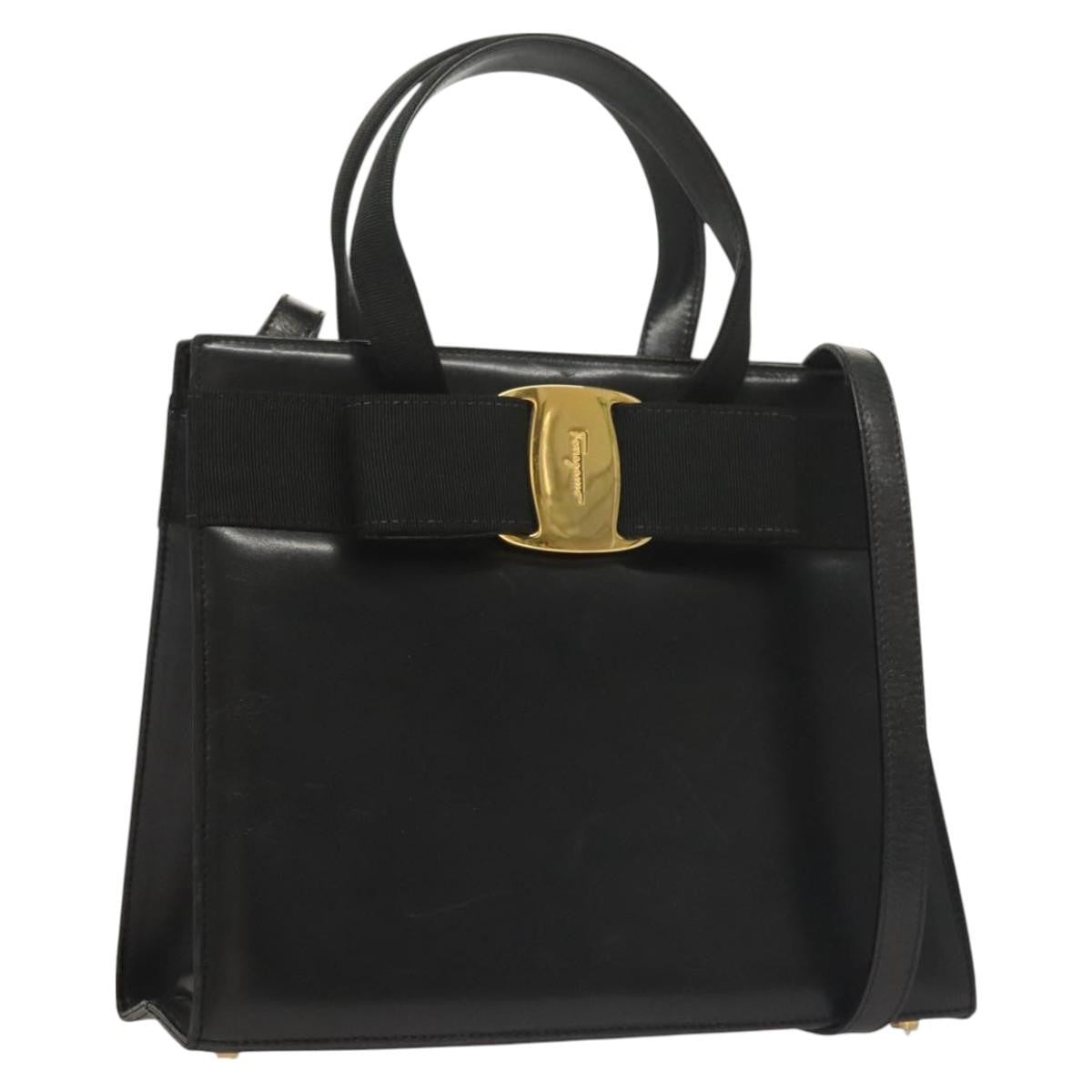 Salvatore Ferragamo Convertible Vara Bow Tote Leather, BLACK, LEATHER, Handbag