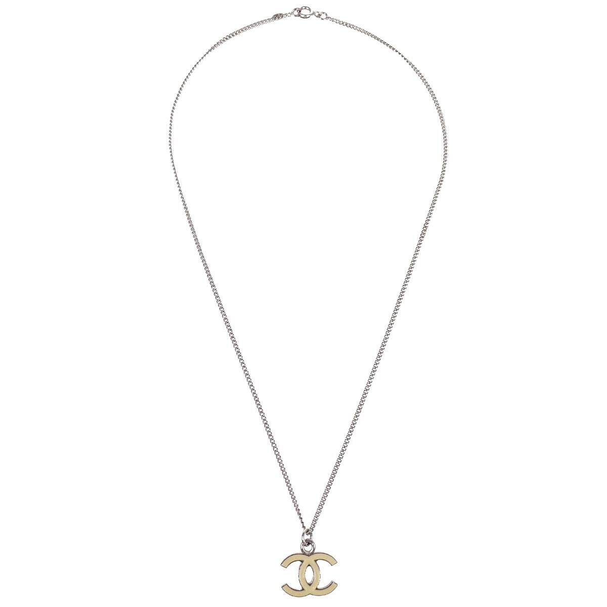 Chanel CC Logo Pendant Necklace Metal, SILVER, SILVER_PLATED, Necklace