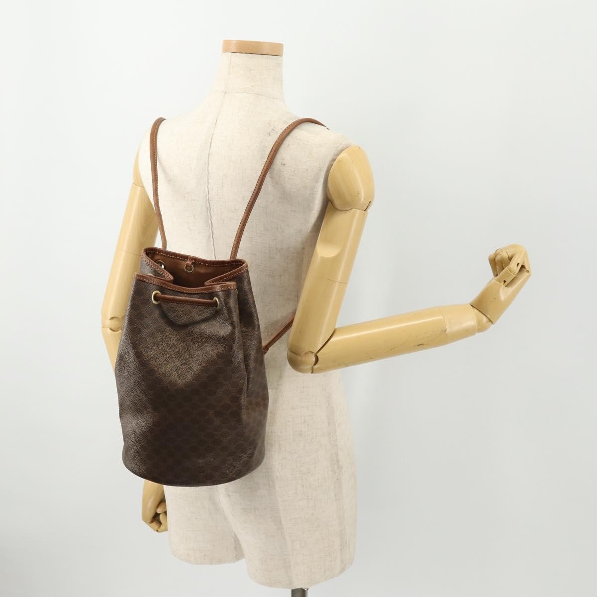 Celine Vintage Macadam Backpack Canvas and Leather, Brown, Canvas, Backpack