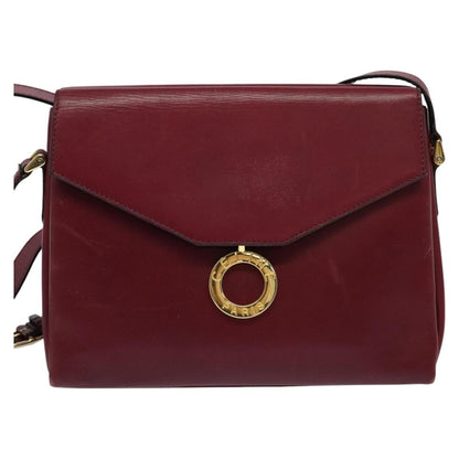Celine Circle logo Leather, BURGUNDY, LEATHER, Shoulder bag