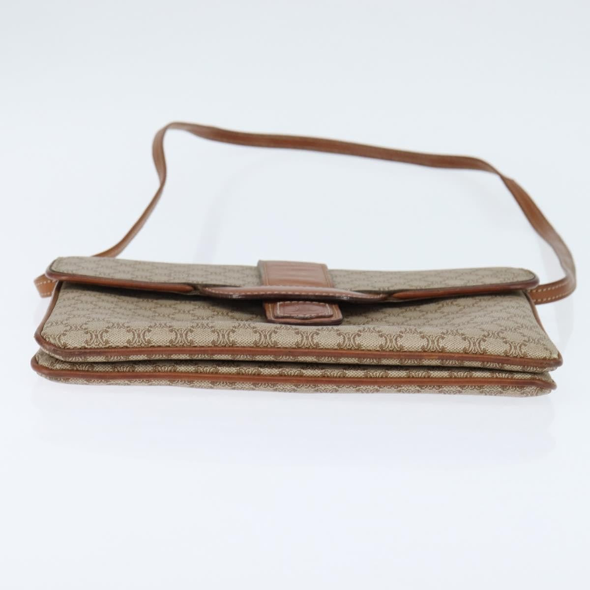 Celine Vintage Macadam Shoulder Bag Canvas and Leather, BEIGE, CANVAS, Shoulder bag