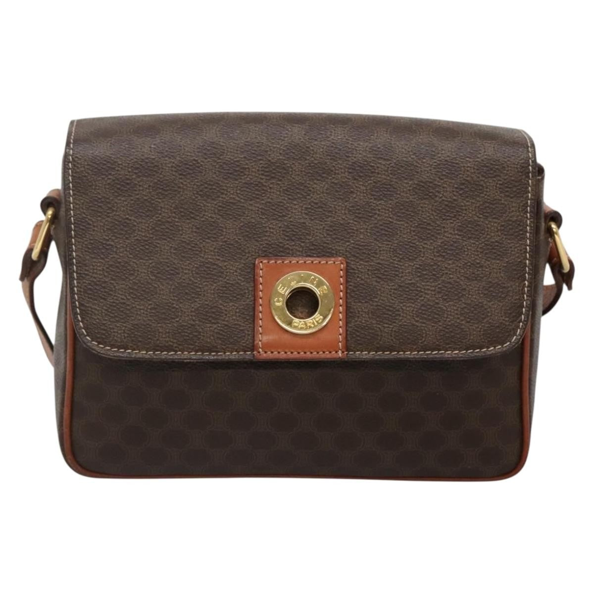 Celine Vintage Macadam Shoulder Bag Canvas, BROWN, CANVAS, Shoulder bag