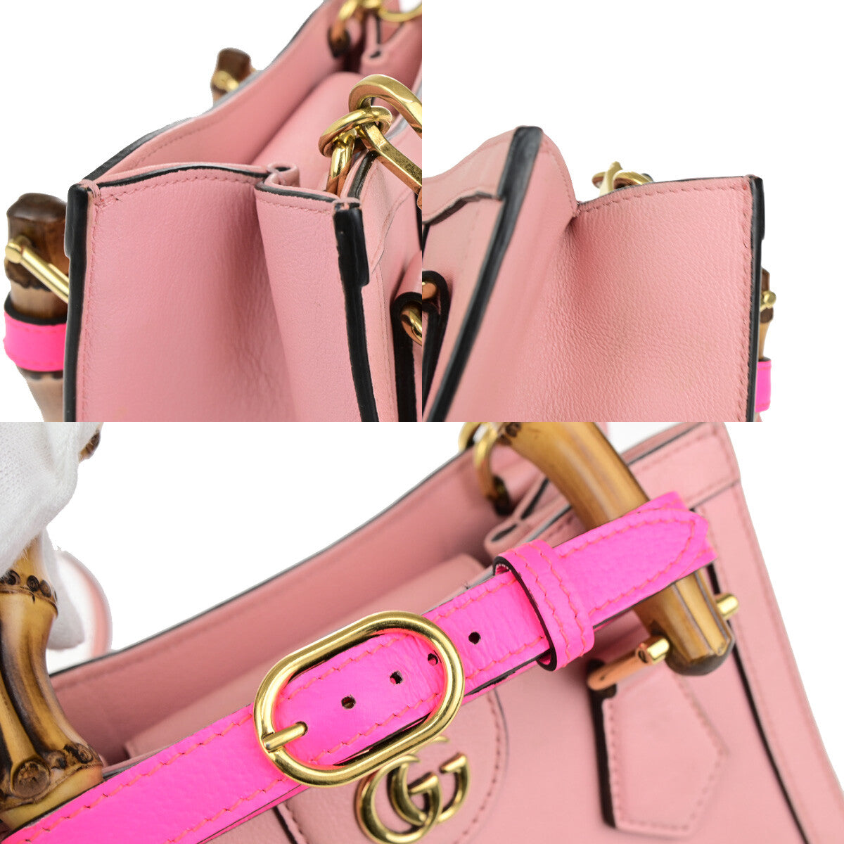 Gucci Diana NM Bamboo Handle Tote Leather, PINK, LEATHER, Tote bag
