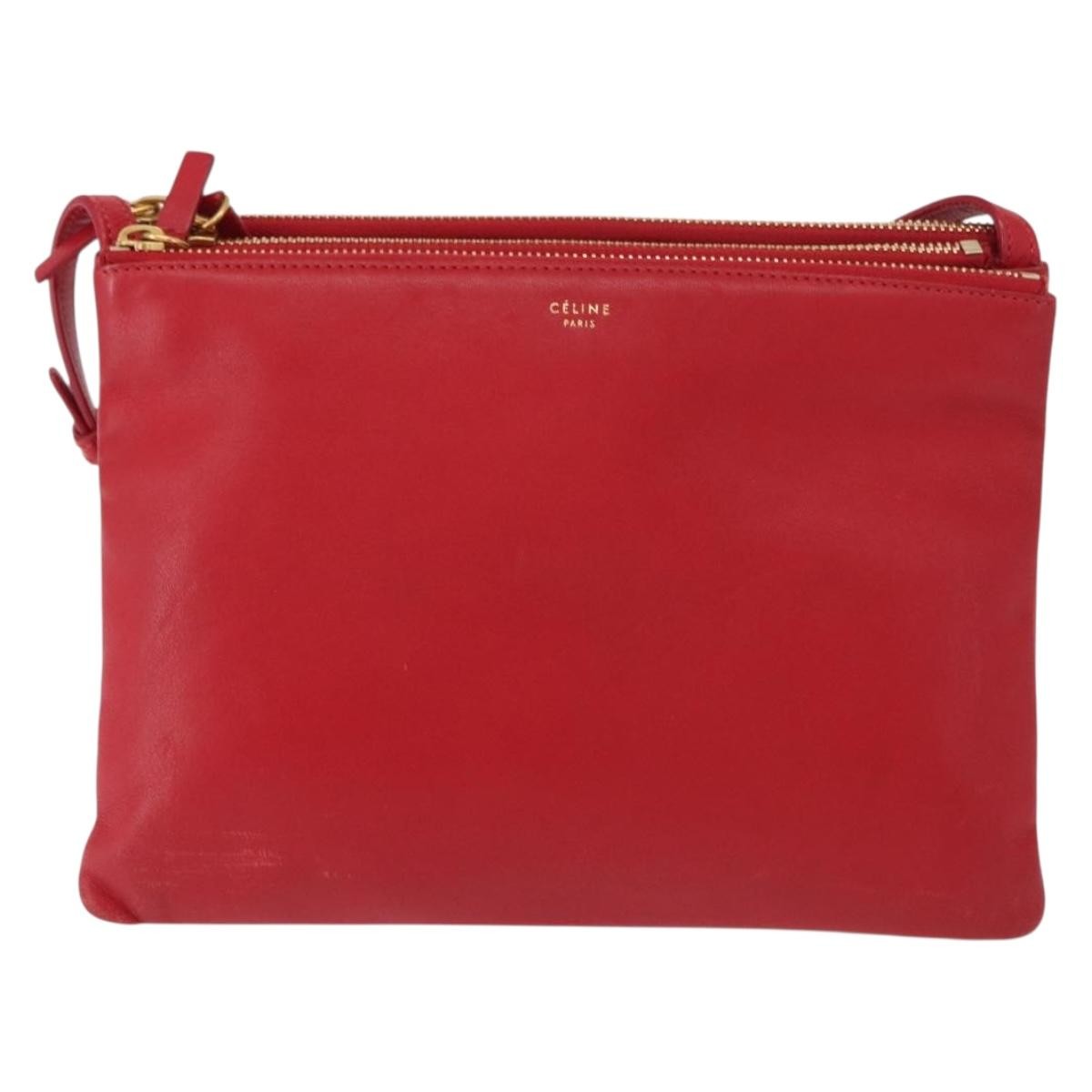 Celine Trio Crossbody Bag Leather, RED, LEATHER, Shoulder bag