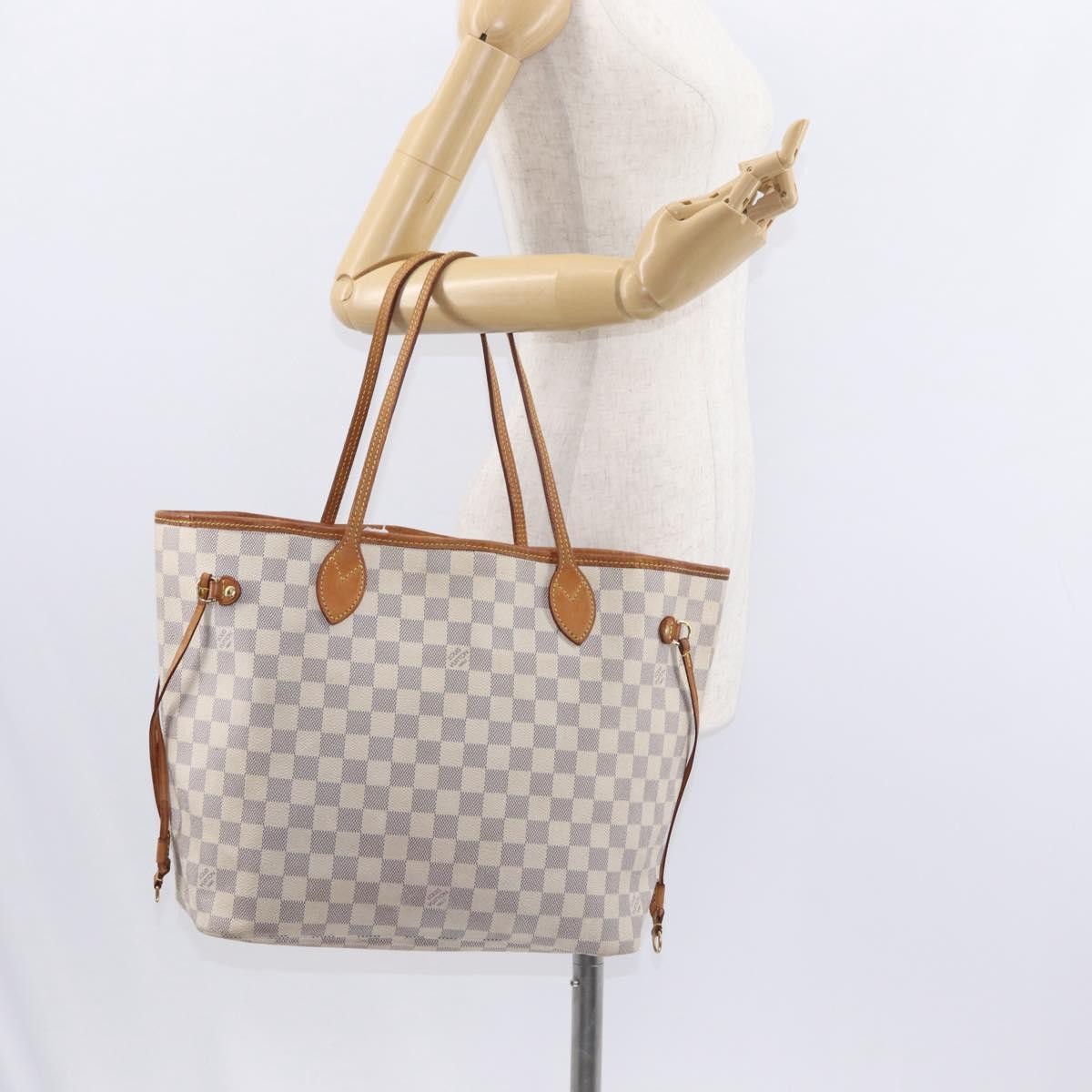 Louis Vuitton Neverfull Tote Damier, WHITE, CANVAS, Tote bag