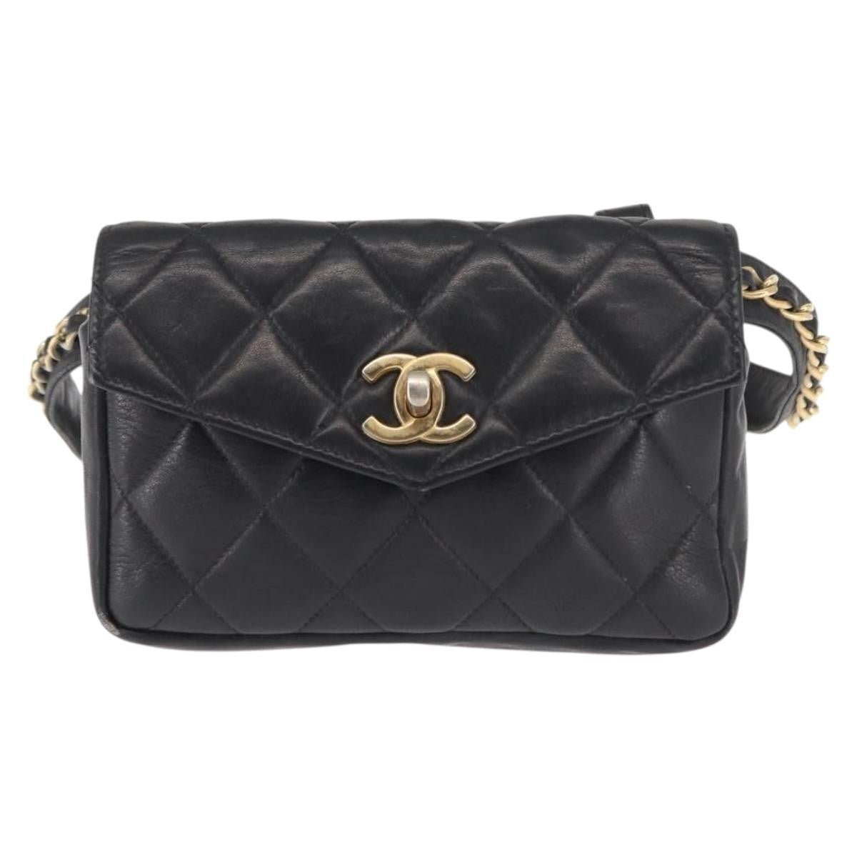 Chanel Vintage CC Flap Waist Bag Quilted Lambskin, BLACK, LEATHER, Shoulder bag