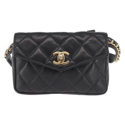 Chanel Vintage CC Flap Waist Bag Quilted Lambskin, BLACK, LEATHER, Shoulder bag