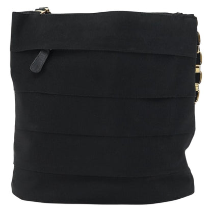 Salvatore Ferragamo Vala Shoulder Bag Canvas, BLACK, CANVAS, Shoulder bag