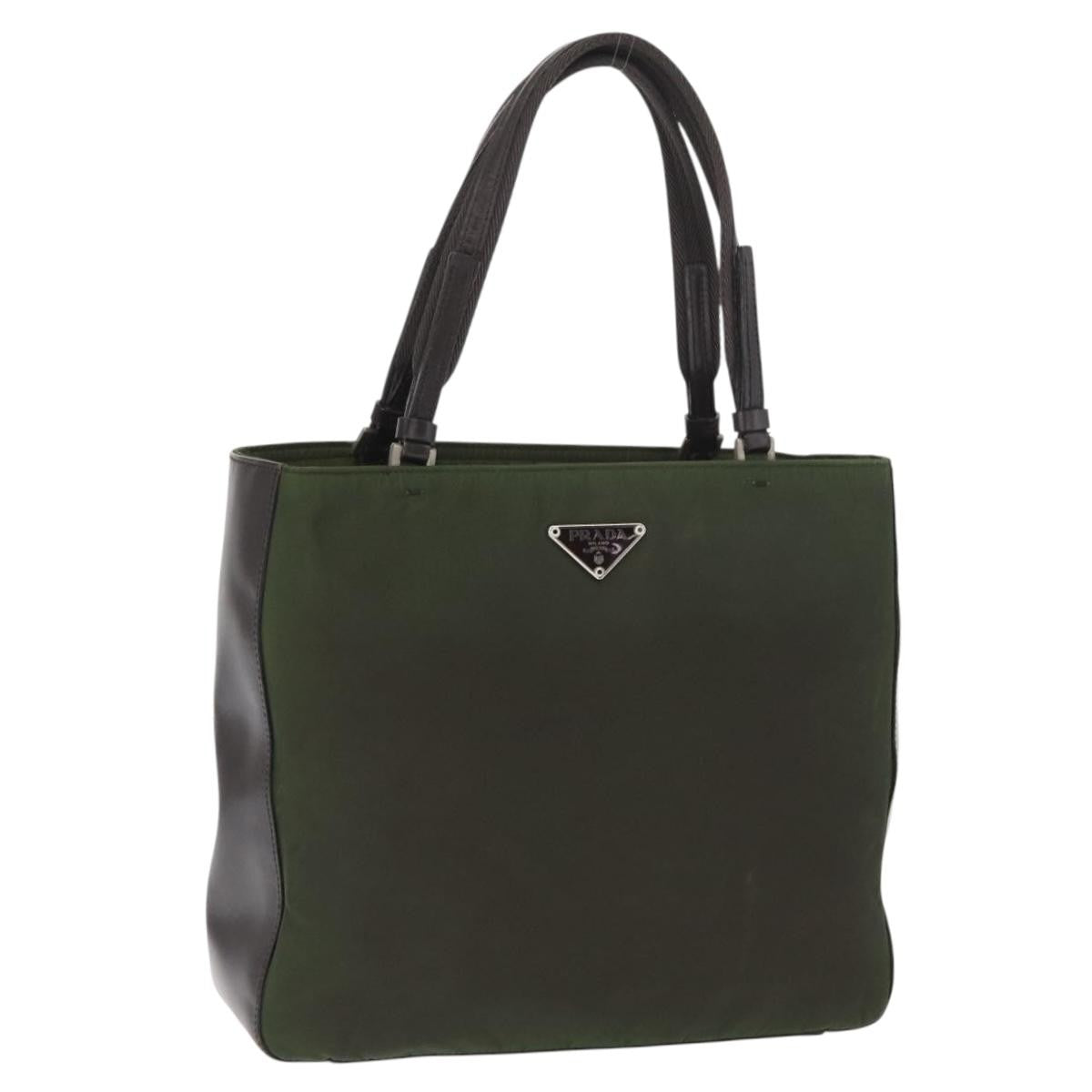 Prada Logo Shopping Tote Canvas with Leather, KHAKI, NYLON, Handbag