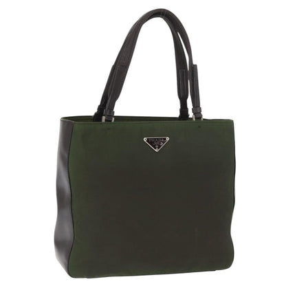 Prada Logo Shopping Tote Canvas with Leather, KHAKI, NYLON, Handbag