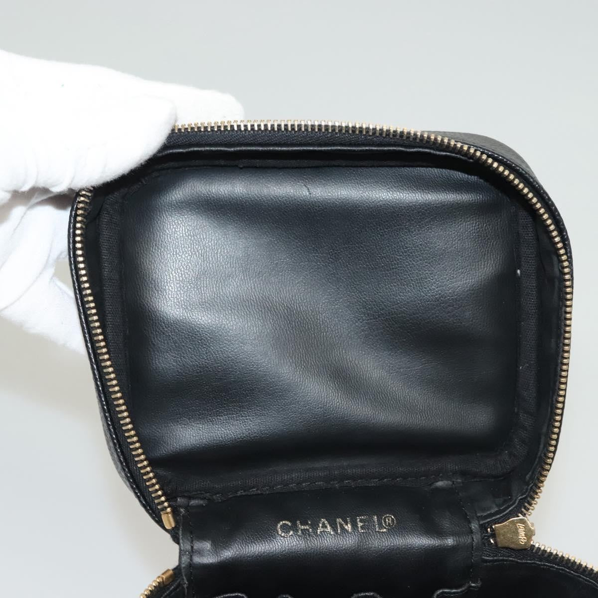 Chanel Vanity pouch Leather, BLACK, LEATHER, Toiletry Case