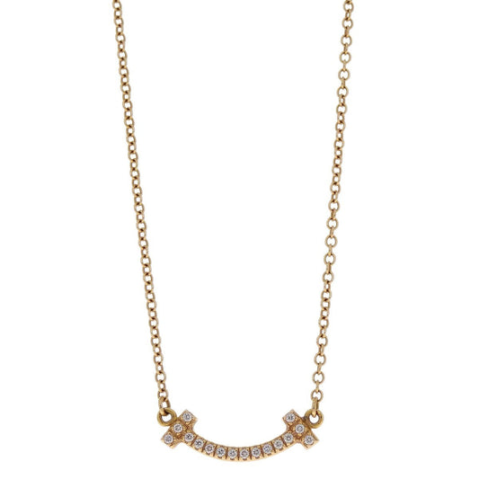 Tiffany & Co. T Smile Pendant Necklace 18K Yellow Gold with Diamonds, Gold, Yellow Gold, Necklace