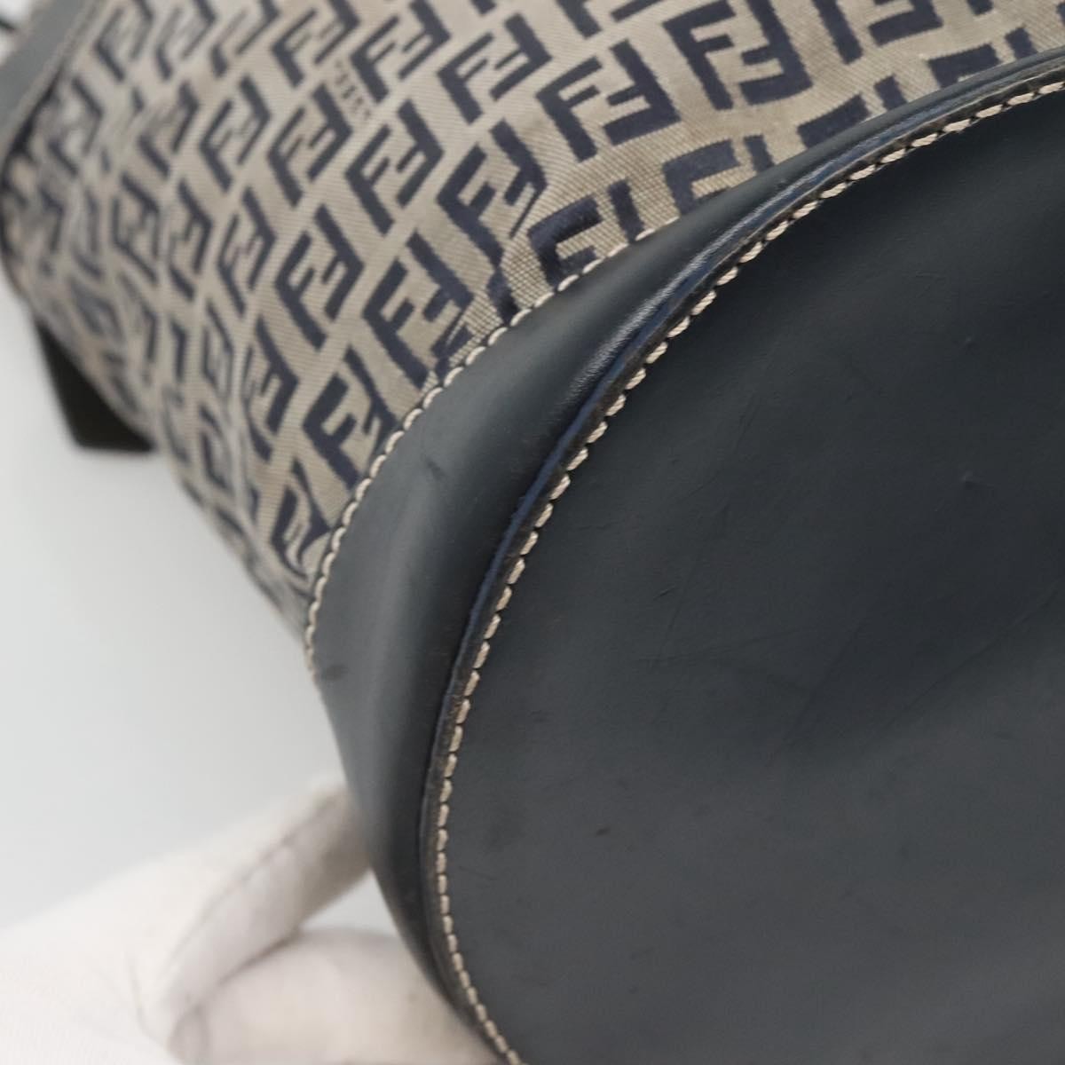 Fendi FF Logo Mon Tresor Bucket Bag Printed Shearling with Leather, NAVY, CANVAS, Shoulder bag