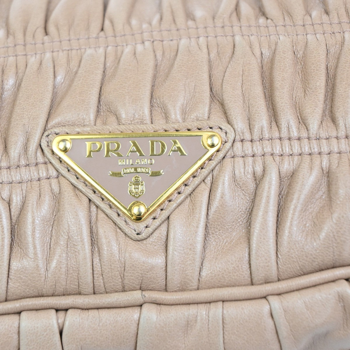 Prada Turnlock Shoulder Bag Nappa Gaufre, Beige, Leather, Shoulder Bag