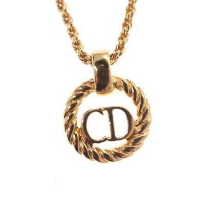 Christian Dior Vintage CD Round Pendant Necklace Metal, GOLD, METAL, Necklace