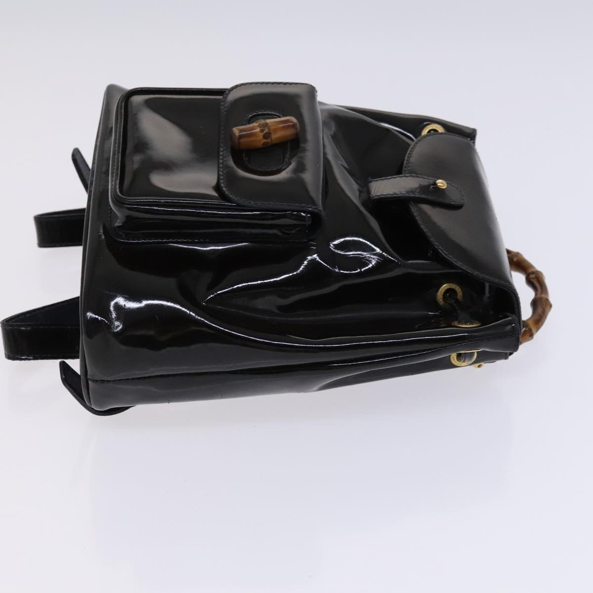 Gucci Vintage Bamboo Backpack Patent, Black, Patent Leather, Backpack