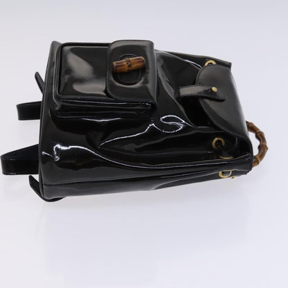 Gucci Vintage Bamboo Backpack Patent, Black, Patent Leather, Backpack