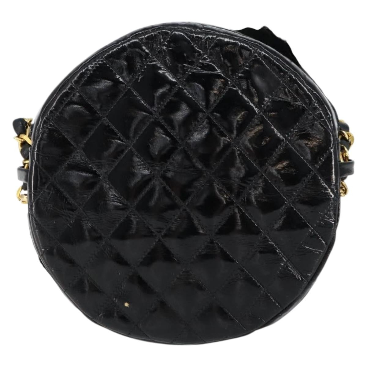 Chanel Vintage Camellia Round Evening Bag Lambskin and Satin, BLACK, PATENT_LEATHER, Clutche & pouche
