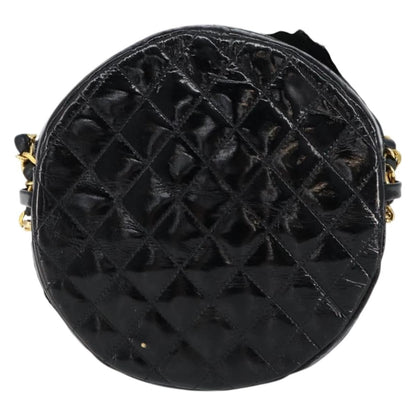 Chanel Vintage Camellia Round Evening Bag Lambskin and Satin, BLACK, PATENT_LEATHER, Clutche & pouche