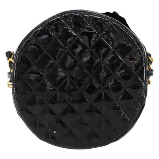 Chanel Vintage Camellia Round Evening Bag Lambskin and Satin, BLACK, PATENT_LEATHER, Clutche & pouche