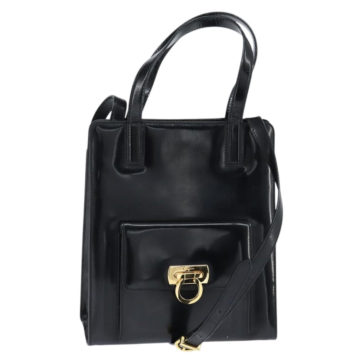 Salvatore Ferragamo Gancini handbag Patent leather, BLACK, PATENT_LEATHER, Handbag