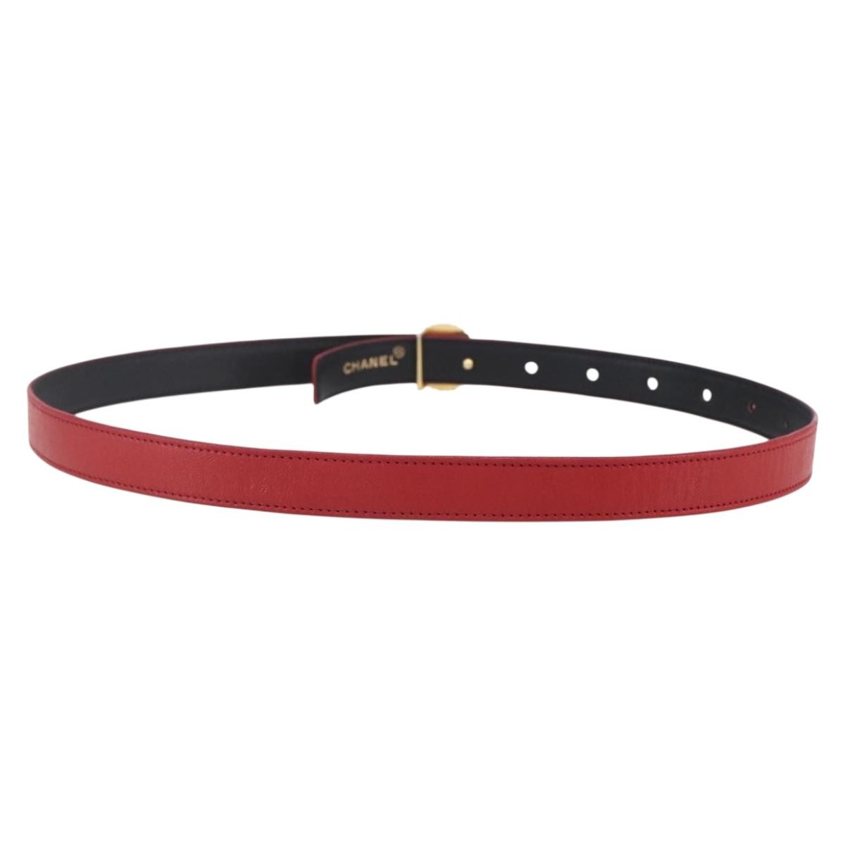 Chanel CC Round Button Belt Leather, RED, LEATHER, Belts