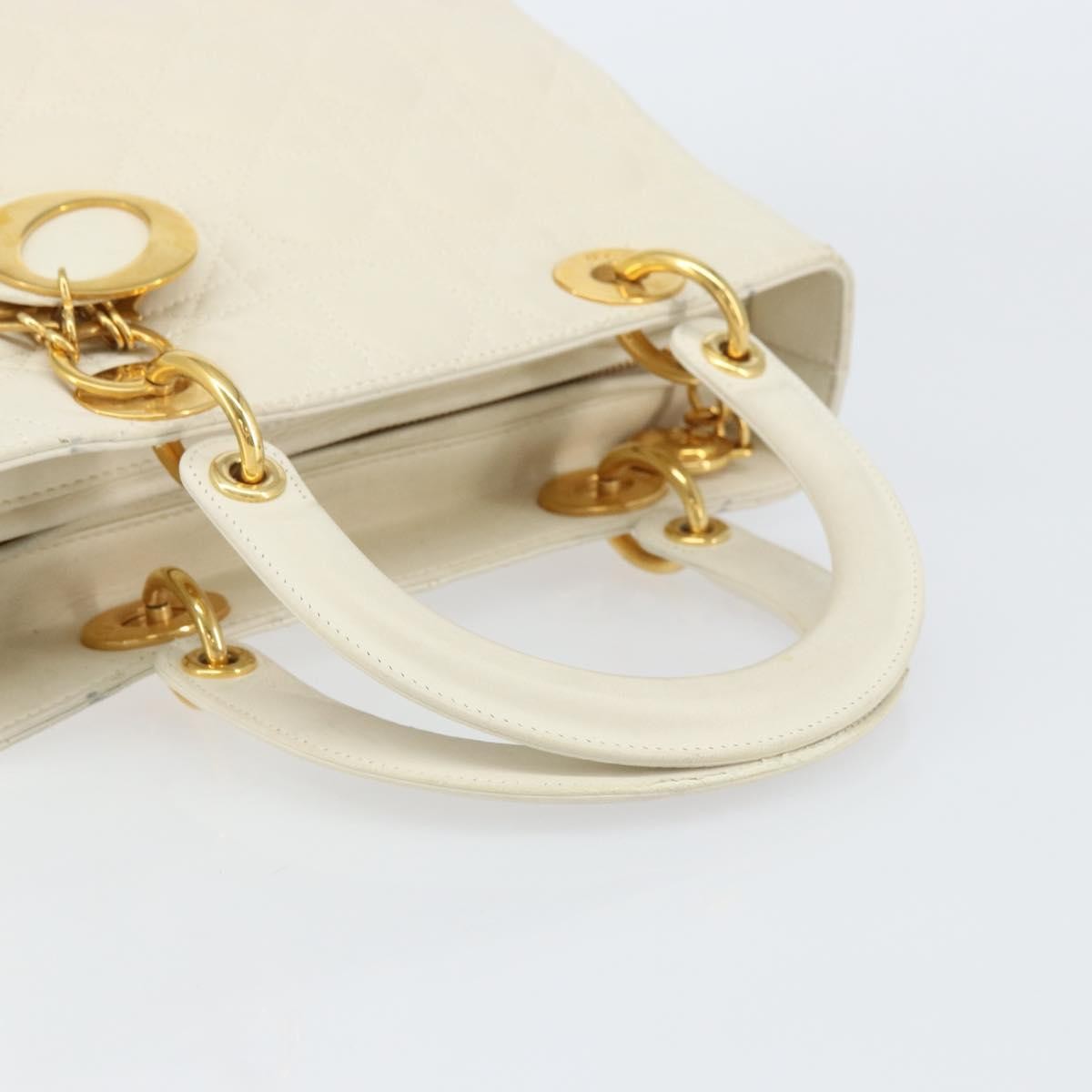 Christian Dior Vintage Lady Dior Bag Cannage Quilt Lambskin, WHITE, LEATHER, Handbag