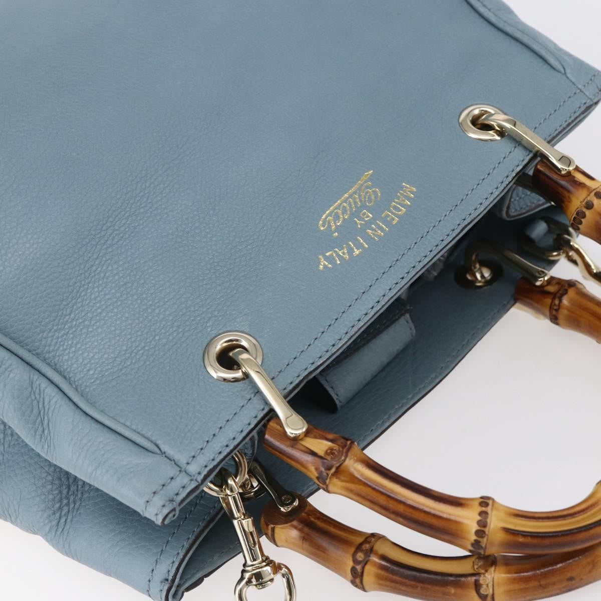 Gucci Bamboo Shopper Tote Leather, BLUE, LEATHER, Handbag